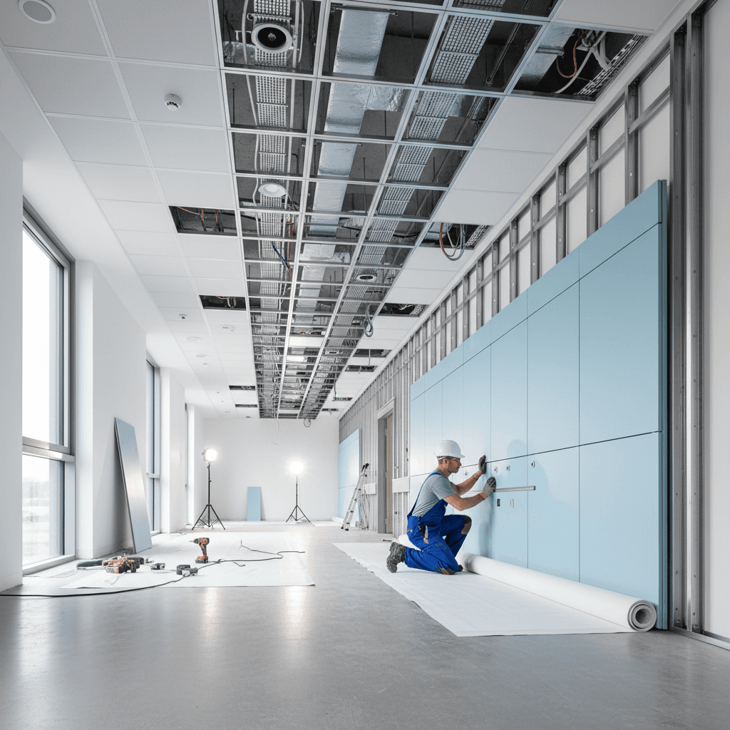 Modern hospital facility infrastructure during installation